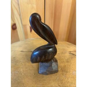 Vtg Pelican Hand Carved Ironwood Wood Statute Figure Nautical Beach Decor Cabin
